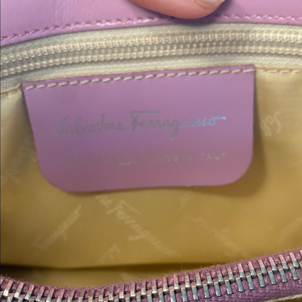 Salvatore Ferragamo Gancini Logo Lavender Leather Tote - Picture 10 of 13